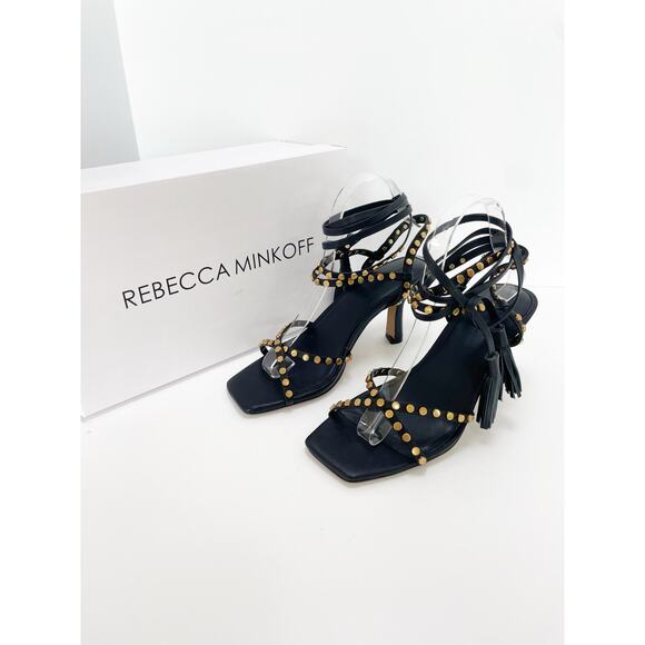 Rebecca Minkoff Avila Sandals Womens Size 8M Black Leather Studded - Picture 9 of 16